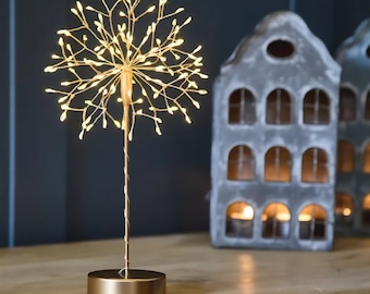 Gold Table Dandelion Light | Battery Operated Starburst Decor for Christmas, Romantic Table Lighting, 120 Warm White LEDs