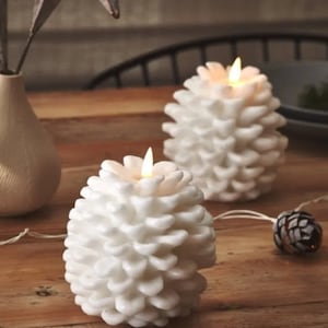 White Pinecone LED Candle: Battery Operated Christmas Decor