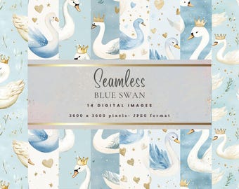 Blue Swan Digital Paper: Seamless Printable Patterns (Digital Download)