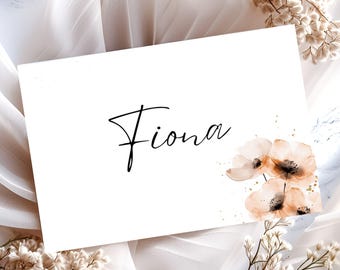 Winietki ślubne z motywem moreli i kwiatów: szablon wizytówki do druku (pobranie cyfrowe)