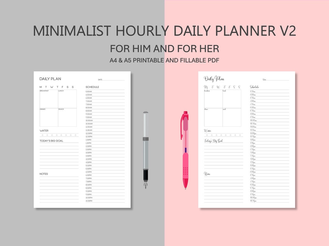 Hourly Daily Planner Printable and Fillable PDF for Him and Etsy Israel
