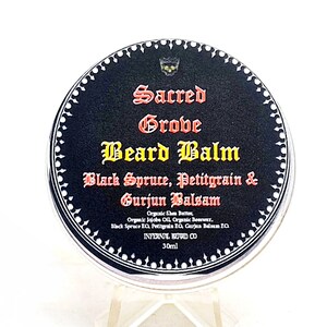 Sacred Grove - Organic Beard Balm 30ml Tin Scented with Petitgrain, Balsam & Spruce