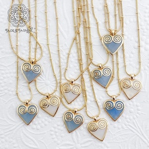 Hmong Heart Natural Stone Pendant Necklace AQUAMARINE BLUE