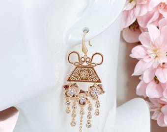 Gold Plated Hmong Floral Chandelier Earrings