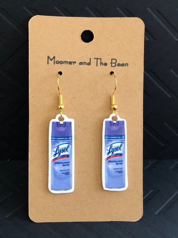 Disinfectant Spray Dangle Earrings purple pin or necklace Etsy