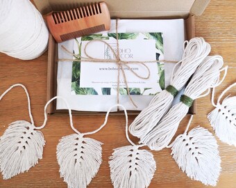 DIY Macrame Kit - Feather Bunting - Wall Hanging - Boho Decor UK - Beginner DIY Kit for Macrame - Craft Kit - Letterbox gift