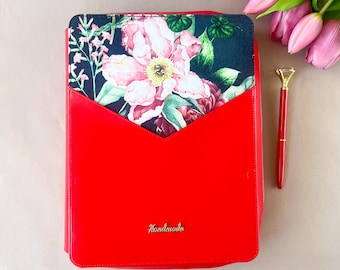 Red A5 Planner Binder: Floral Faux Leather Ring Holder