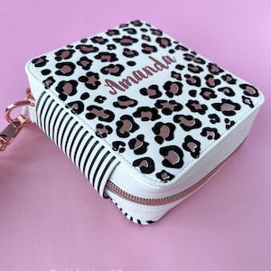 Customised Leopard Zipper Micro Happy planner holder, spots and black and white stripes, Classic discs Micro planner purse
