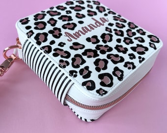 Custom Leopard Print Micro Happy Planner Cover: Striped Zippered PU Leather