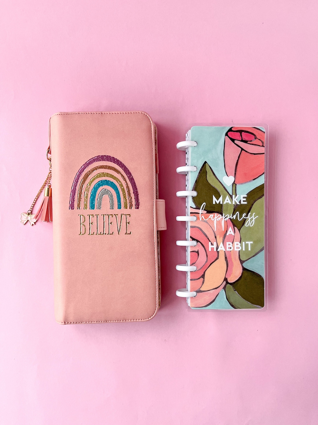 Rainbow Faux Leather Skinny Mini Happy Planner Holder With 2024 Planner ...