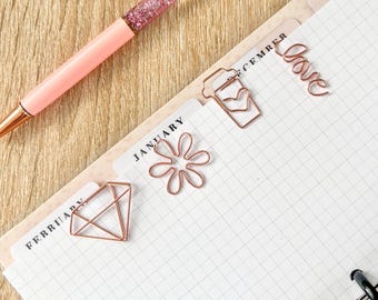かわいい金属製のペーパークリップ、ローズゴールドのペーパークリップ、本、コーヒー、ダイヤモンドラブペーパーアクセサリー、ブックマーク、かわいい文房具