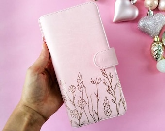 Blush Pink Floral Planner Cover: Skinny Mini Happy Planner, Rose Gold Foil