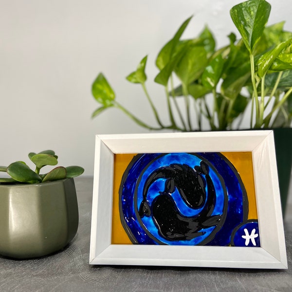 Pisces   Zodiac Astrological Horoscope Sign The Fish  Potrait-Faux Mosaic Stained Glass-4x6in
