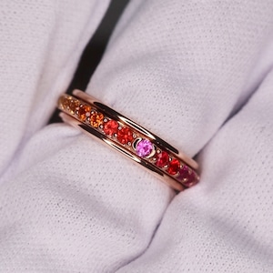 Anillo giratorio de zafiro arcoíris - Anillo giratorio de oro de 18 quilates - Banda de eternidad