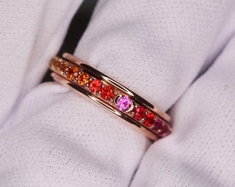 Spinning Rainbow Sapphire Ring - 18K Gold Spinner Ring - Eternity Band