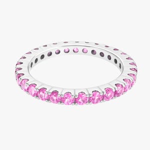 Light Pink Sapphire Eternity Ring - 18K Solid Gold Band - 2.3mm Natural Gemstone Ring - Colorstone Jewelry - Gift for Her