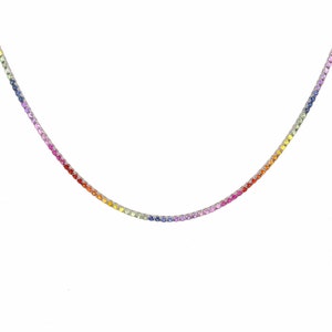 Regenbogen Saphir Tennis Halskette: Benutzerdefinierte 14k Gold Edelstein Kette