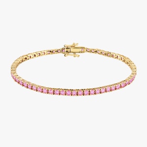 Natürliche rosa Saphir Tennis Armband 14K Gold - 2,3 mm rund Saphir Schmuck
