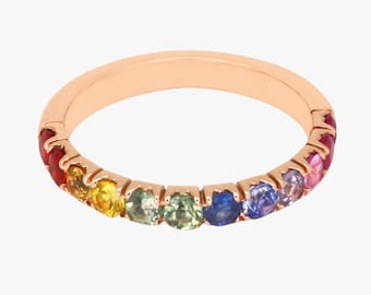 Rainbow Sapphire Ring - 18K Solid Gold Eternity Band - Multicolor Gemstone Ring - Colorstone Jewelry