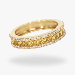 14K Gold Yellow Sapphire & Diamond Band: Solid Gold Eternity Ring