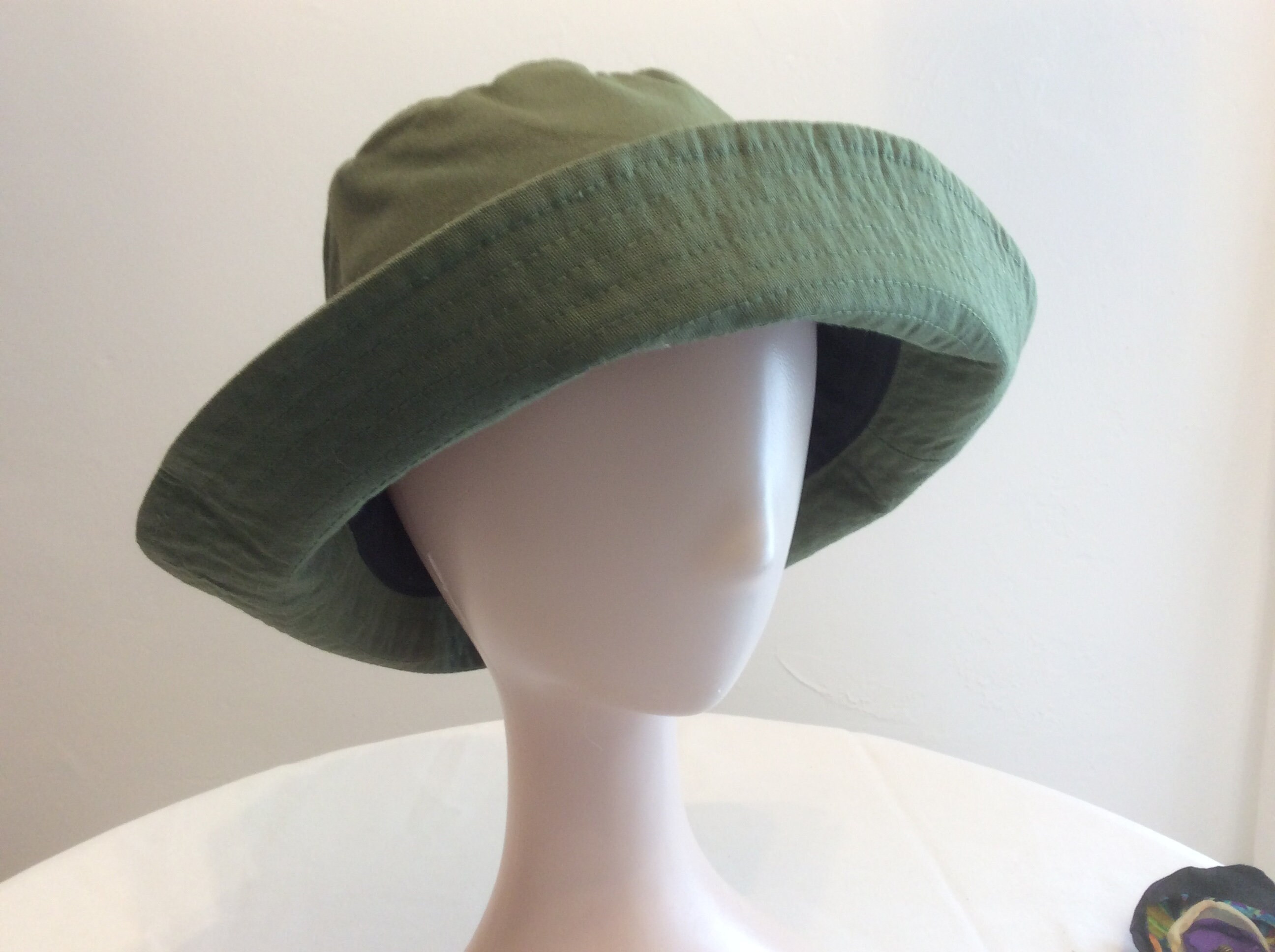 Bucket Hat Green Cotton Large 3 Inch Brim | Etsy