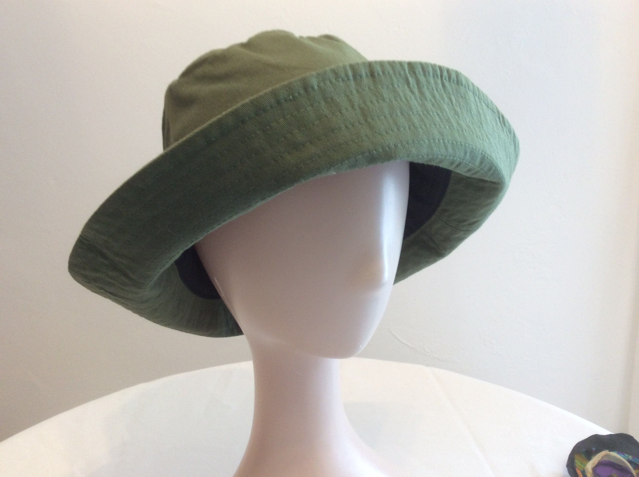 Bucket Hat Green Cotton Large 3 Inch Brim Etsy