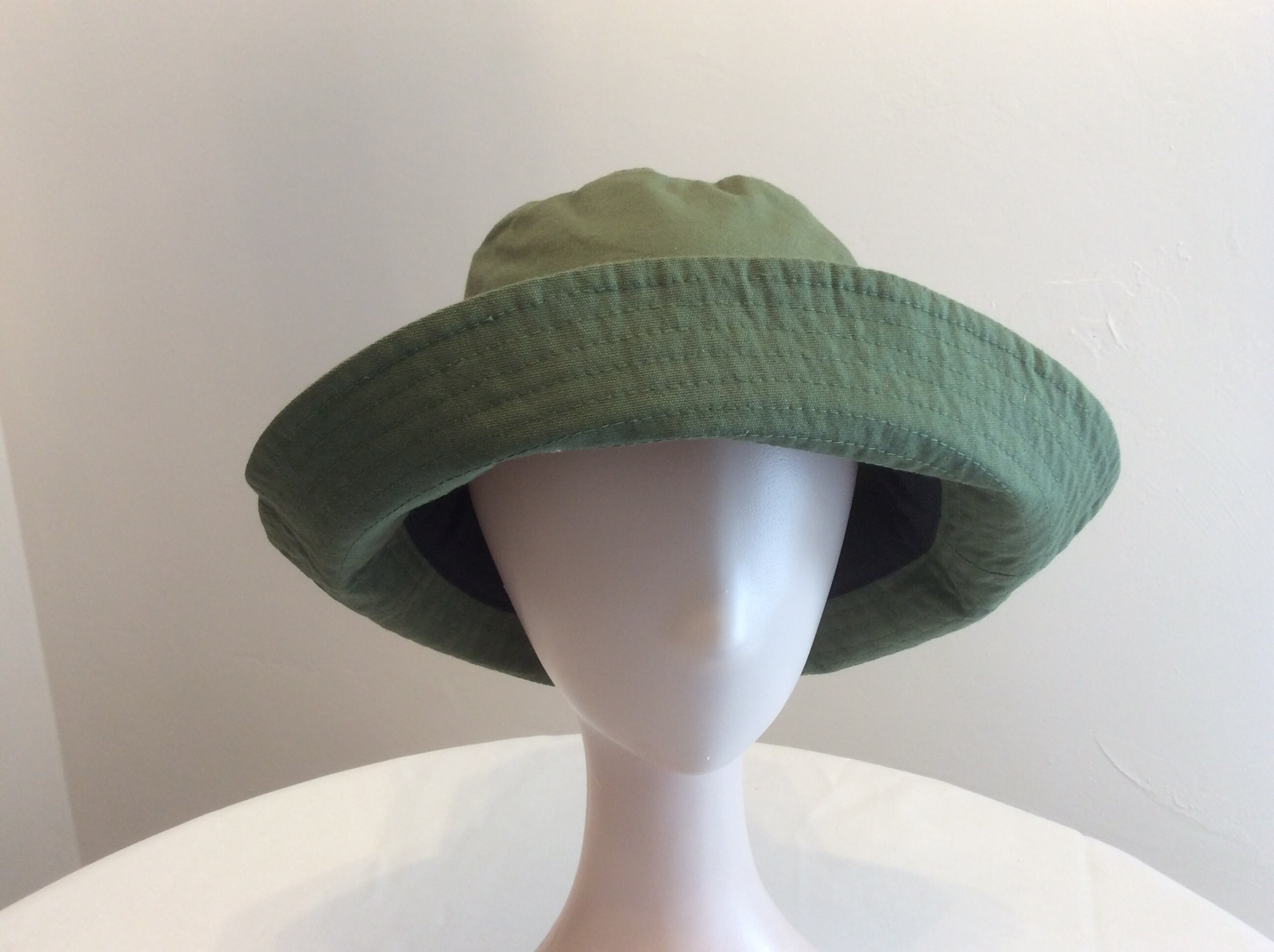 Bucket Hat Green Cotton Large 3 Inch Brim Etsy