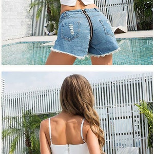 Hot Sexy Jeans Shorts Women Front Back Zipper Jeans High Waist Shorts Night Club Womens Sexy Shorts Lace Patch image 4