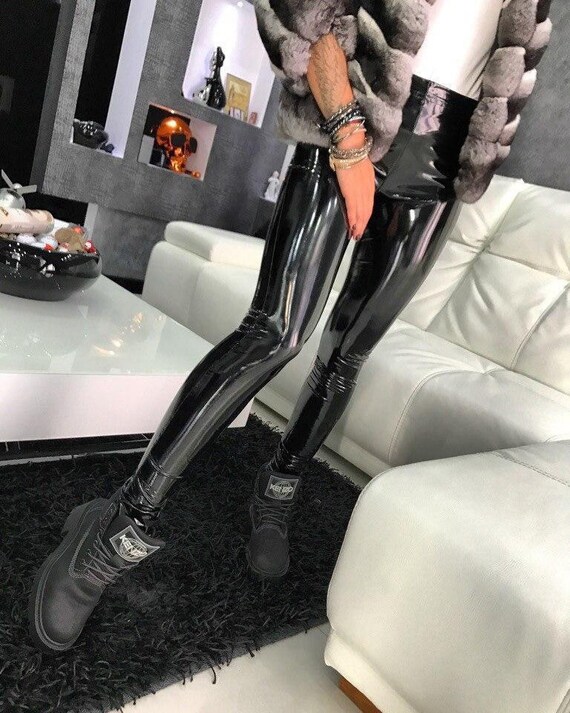 Buy Women Wet Look Leggings Shiny PU Leather Pants Online in India - Etsy