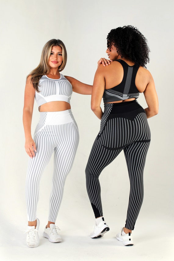 Women's Leggings and Top Set With Stripes Sport Clothing Etsy