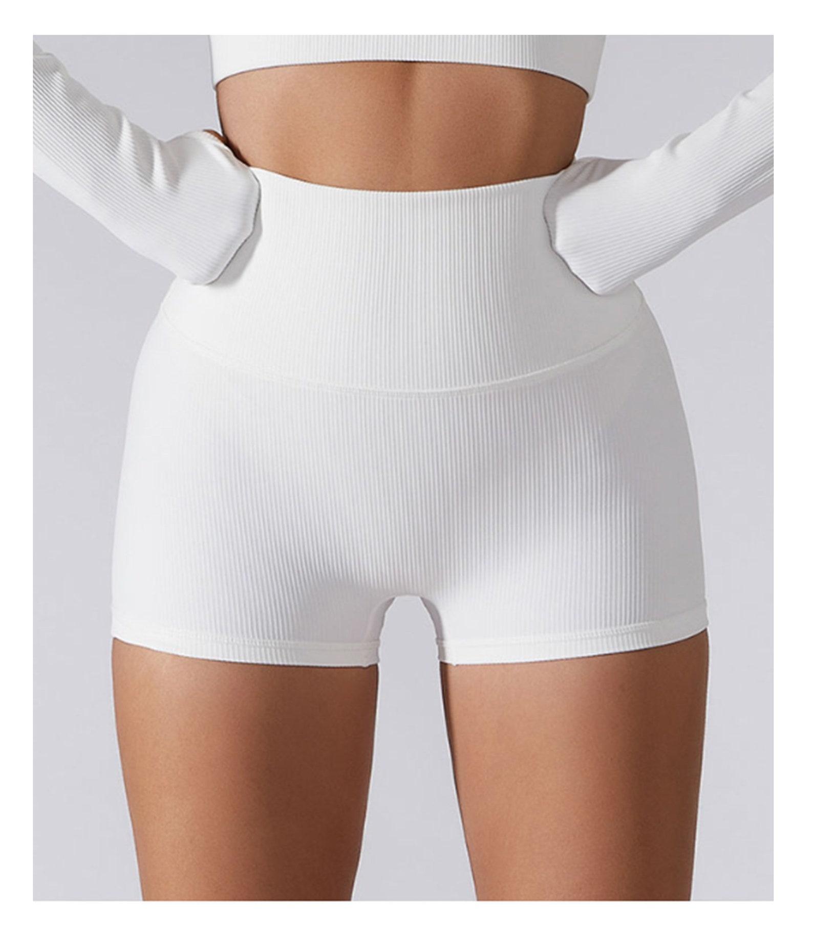 Womens Workout Long Sleeve Crop Top Shorts Leggings White Etsy