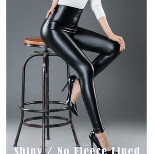 Faux Leather Stretch Pants, High Waist Leather Leggings in