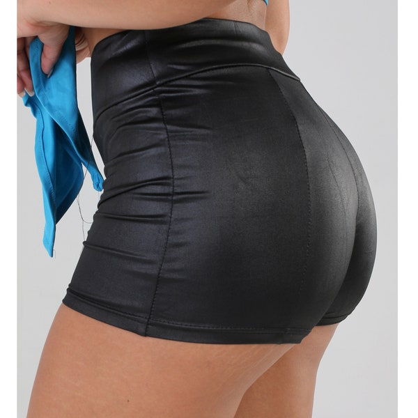 Women’s PU Leather Shorts Summer High Waist Shiny Stretchy Club Party Shorts