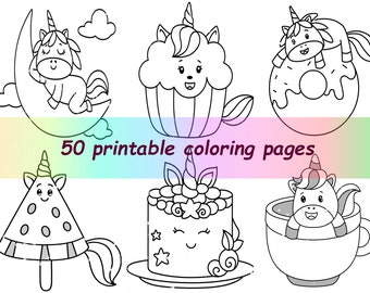 Unicorn Color Pages Etsy