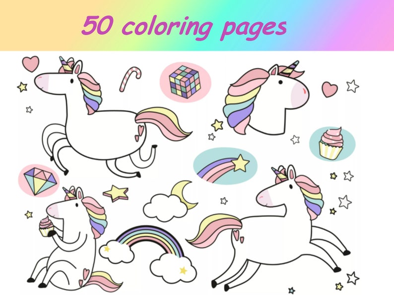 coloring pages for kids pdf cute unicorn cake printable etsy