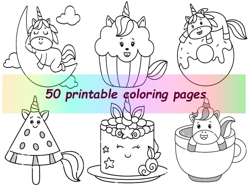 coloring pages for kids pdf cute unicorn cake printable etsy