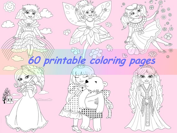 Coloring Pages Princesses Pdf Printable Easy Cute Colouring Etsy