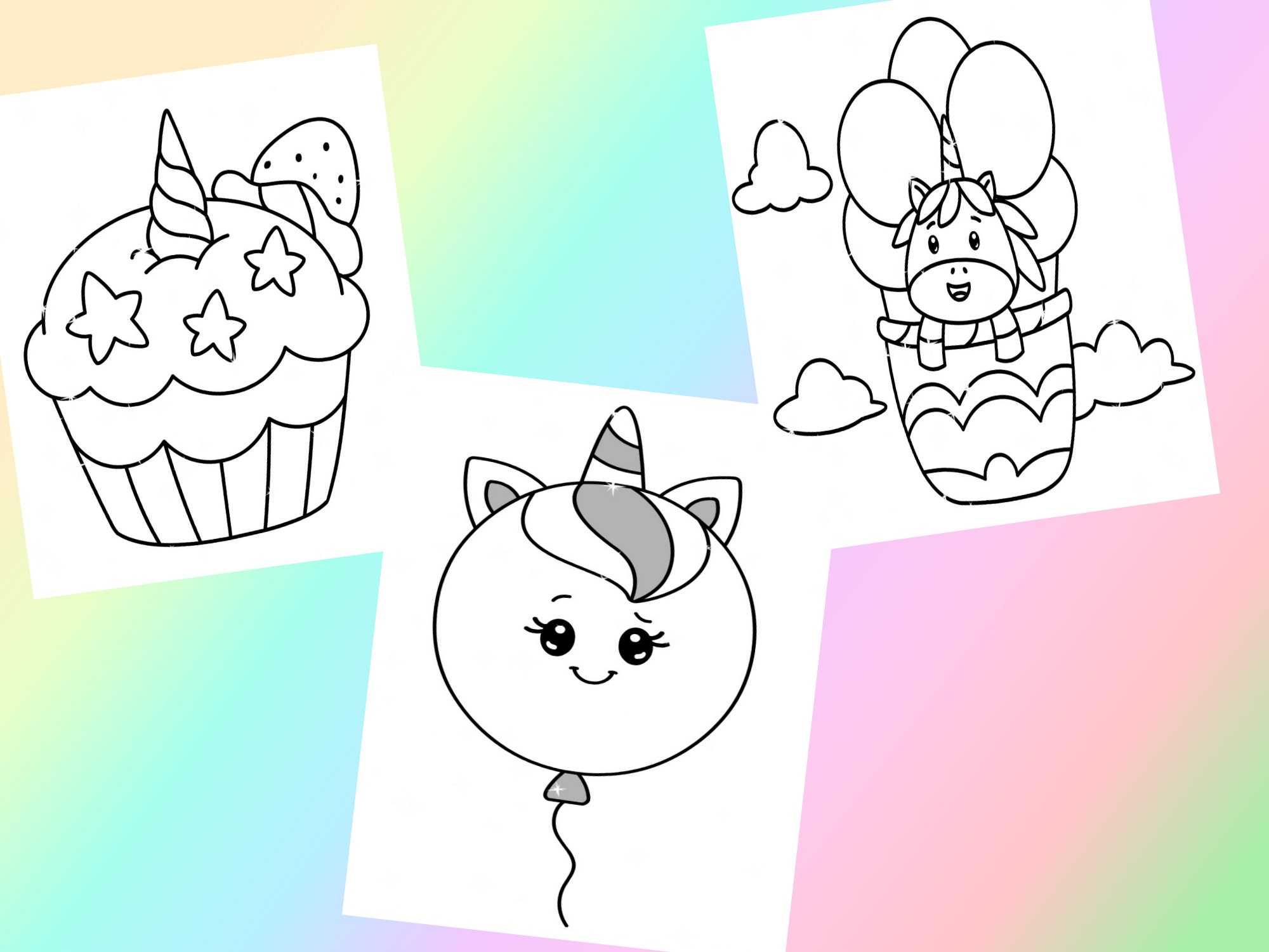coloring pages for kids pdf cute unicorn cake printable etsy