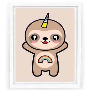 Coloring page rainbow sloth unicorn by numberPainting By The | Etsy