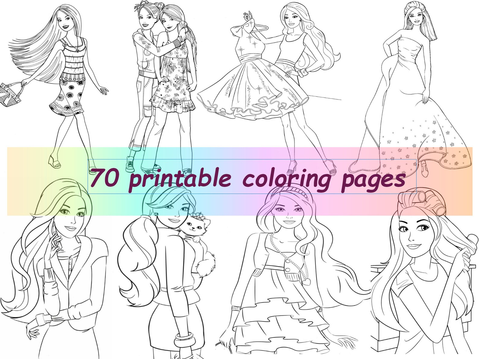 Coloring pages Barbie PDF Cute Princesses Printable Color | Etsy