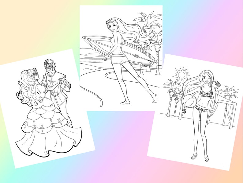 Download Coloring pages Barbie PDF Cute Princesses Printable Color ...