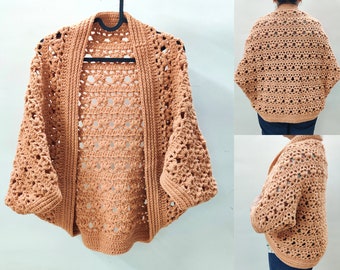 Easy Crochet Pumpkin Pie Cocoon Shrug Pattern for Beginners - Womens Lacy Shrug - Cocoon Cardigan Pattern - Digital Download PDF