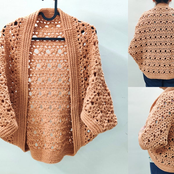 Easy Crochet Pumpkin Pie Cocoon Shrug Pattern for Beginners - Womens Lacy Shrug - Cocoon Cardigan Pattern - Digital Download PDF
