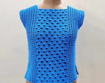 Patrón de top de ganchillo Blue Shells: Camiseta de verano con encaje (Tallas XS-5XL) (Descarga en PDF)