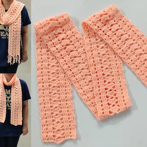 Easy Crochet Pattern - One Skein Skinny Scarf with fringes - Crochet Charming Shells Scarf PDF Download