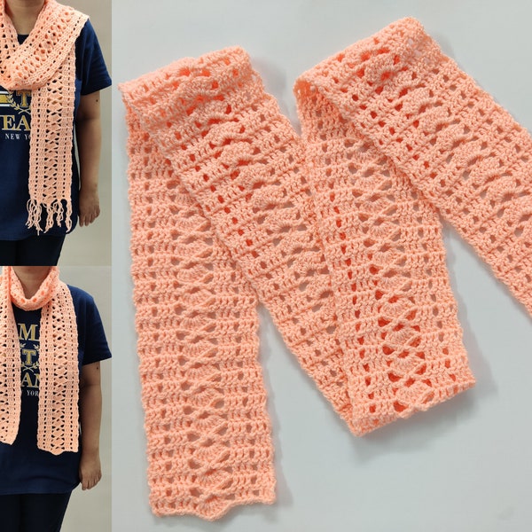 Easy Crochet Pattern - One Skein Skinny Scarf with fringes - Crochet Charming Shells Scarf PDF Download