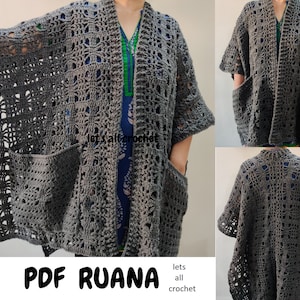 Crochet Ruana Pattern, Crochet Poncho Wrap for Women, Blanket Shawl or kimono with pockets, Oversized Winter Cardigan PDF digital download