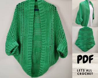 Crochet Pattern of Cocoon Shrug, Easy Womens Cocoon Cardigan or oversized  Sweater also known Blanket Shrug, PDF digital download