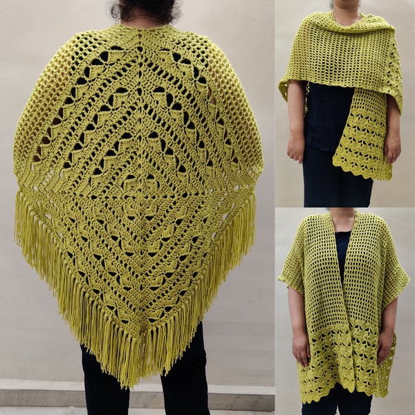 Crochet Pattern – Serendipity Shawl – Crochet Poncho Wrap – Crochet Ruana PDF Download