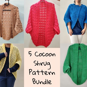The Crochet Cocoon Shrug Pattern Bundle of 5